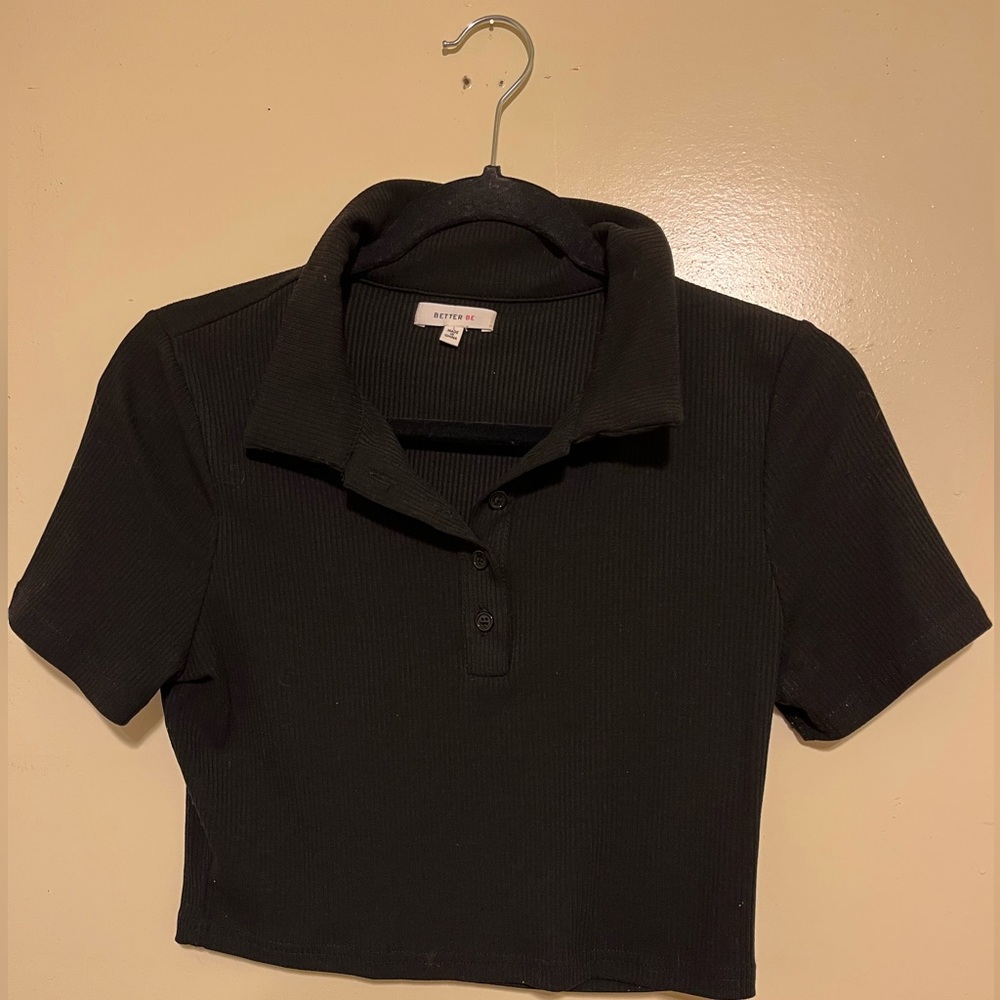 Black cropped button top